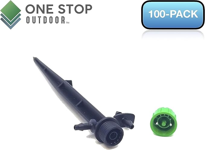 (100-PACK) - 1/4" Inch 360 Degree Drip Emitter On 6" Stake Sprayer Adjustable Flow 0-20 GPH, Fits 1/4 (4-6mm) Irrigation Tubing - Micro Bubbler Drippers for Drip Irrigation (25 Pack Dripper on Stake)