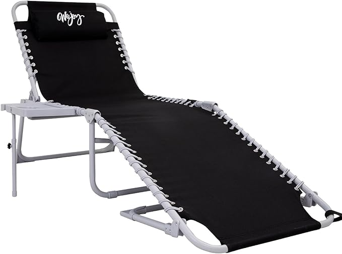 #WEJOY Folding Recliner Lounge Chair with Side Table for Outdoor 5 Positions Adjustable Reclining Patio Camping Chair with Removable Padded Pillow,Side Pocket for Beach Pool Patio Sunbathing Lawn