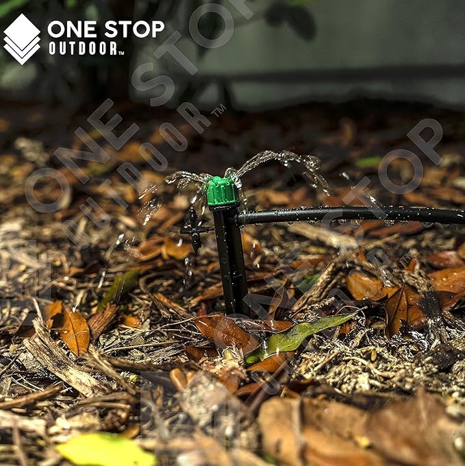 (100-PACK) - 1/4" Inch 360 Degree Drip Emitter On 6" Stake Sprayer Adjustable Flow 0-20 GPH, Fits 1/4 (4-6mm) Irrigation Tubing - Micro Bubbler Drippers for Drip Irrigation (50 Pack Dripper on Stake)